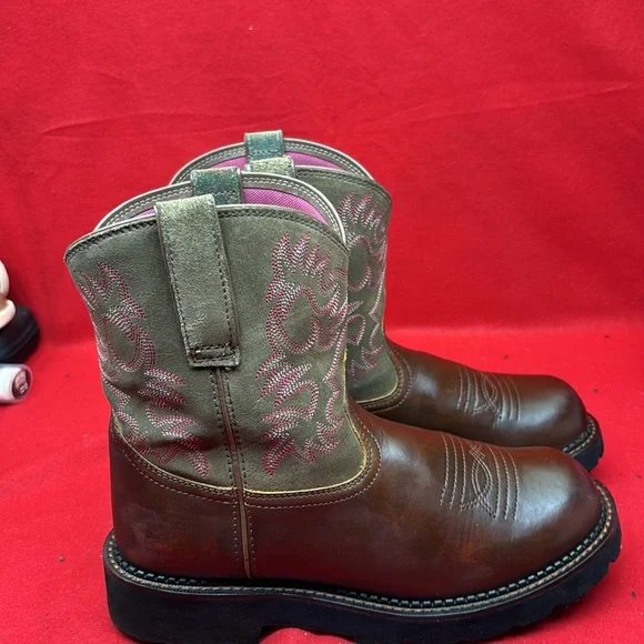 Ariat Fatbaby Western Boots, brown/pink, women's size 10. EUC. - Picture 2 of 7